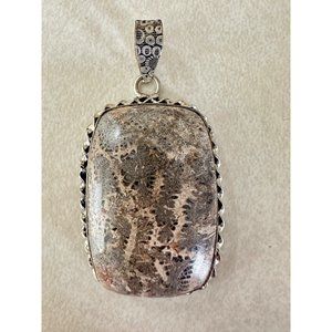 Artisan 925 sterling silver polished tan gray jasper jumbo statement pendant